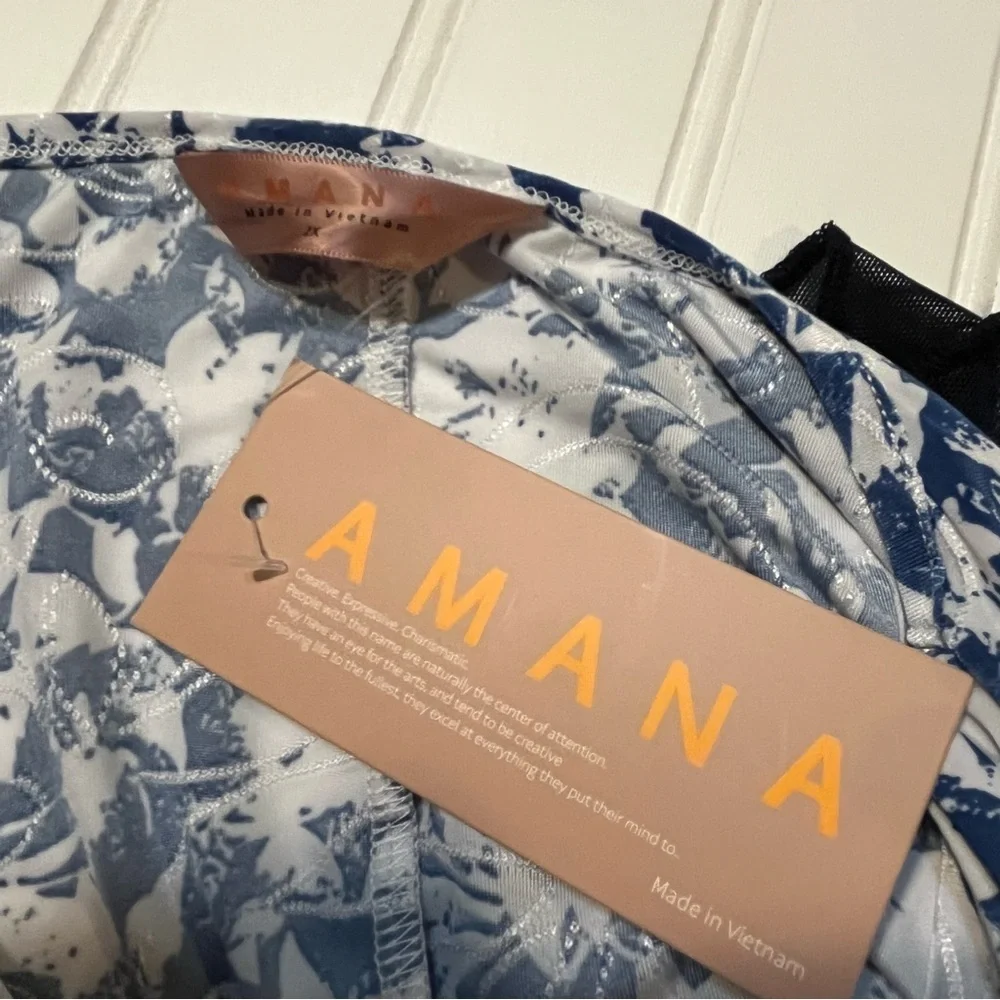 Amana Women's Floral Blouse 2X Navy White Boho Chiffon Ruffle Trim Top NWT - Picture 3 of 7